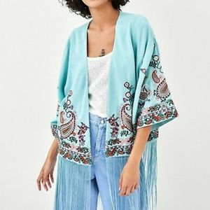 Zara Mint Floral Embroidered Kimono